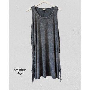 American Age gray mineral wash sleeveless fringe side tank dress Sz L